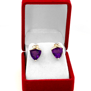 14KY Trillion Amethyst Stud Earrings