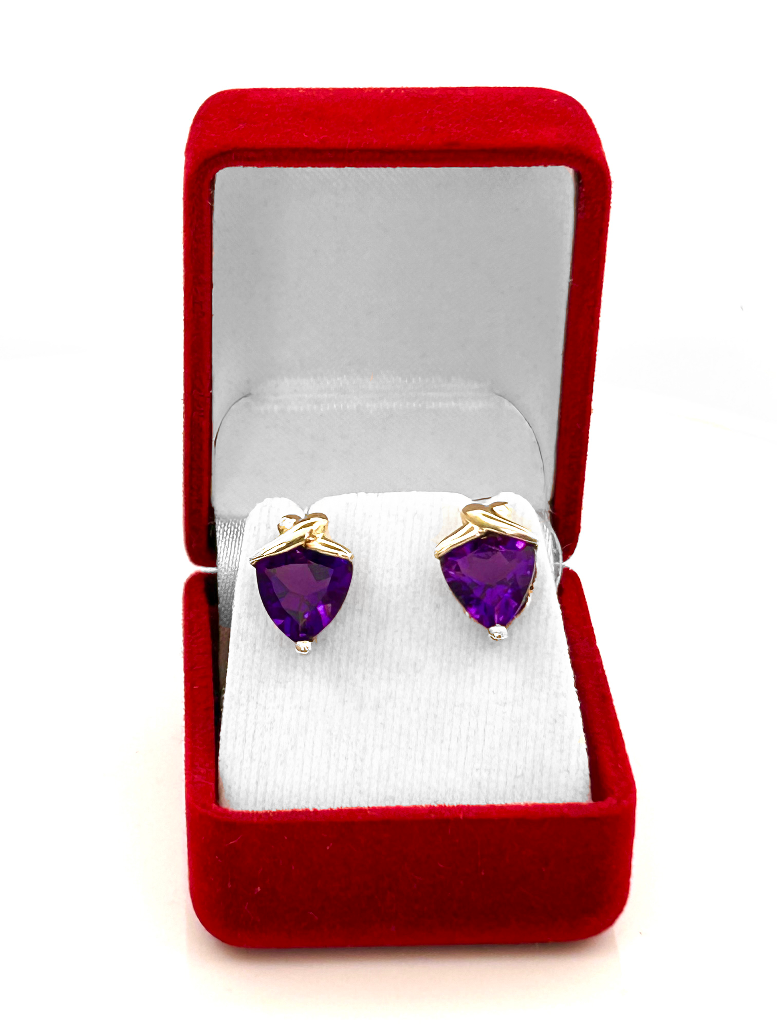 14KY Trillion Amethyst Stud Earrings