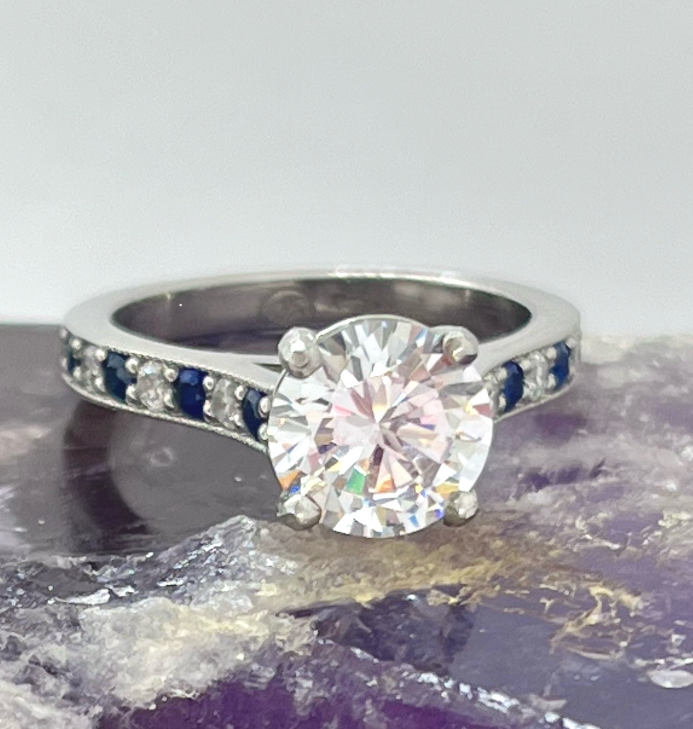 Platinum Diamond & Sapphire Ring (Shank Only)
