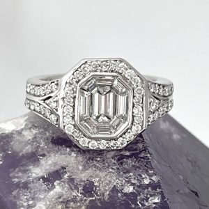 Antique Style 14K White Gold Diamond Engagement Ring