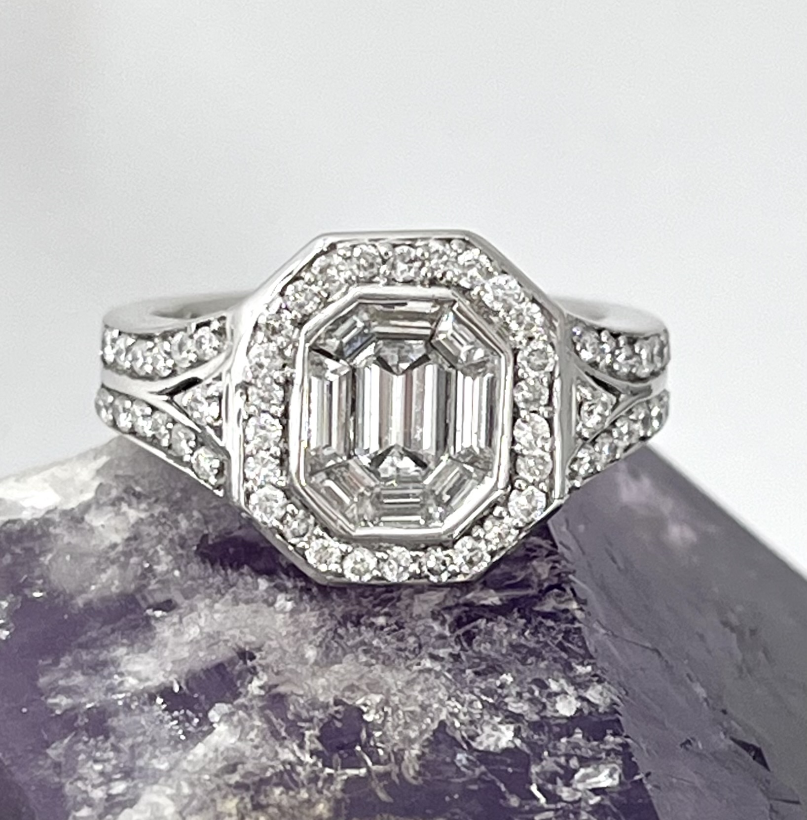 Antique Style 14K White Gold Diamond Engagement Ring