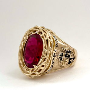 61. Large Crown of Thorns Ring in 14KY Gold with Red Center