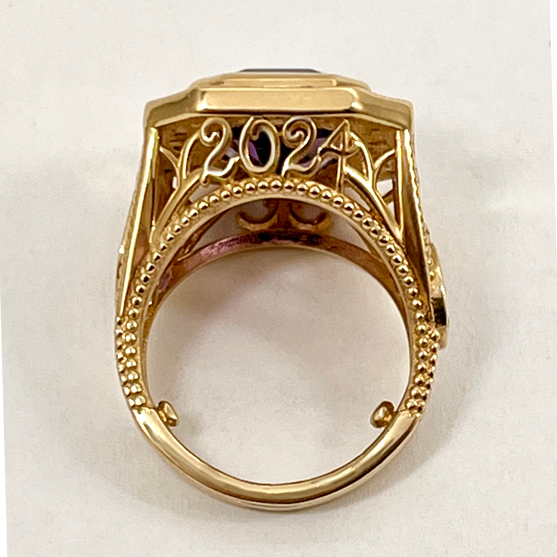 14KY Emerald Ladies Bishop Ring with Banners - Image 3