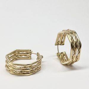 14KY Braided Hexagon Hoop Earrings